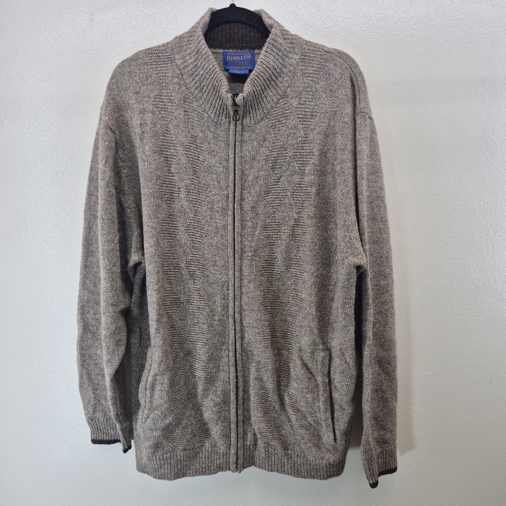 Pendleton 100% Shetland Wool Sweater Mens XL Tan Full Zip‎